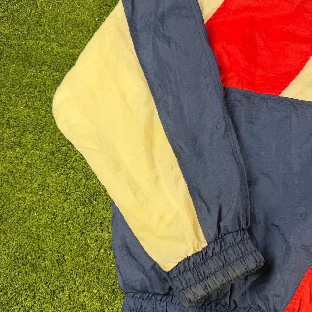 Dunlop Vintage Windbreaker Jacket Mens XL Navy Blue Red Colorblock Full Zip 90s
